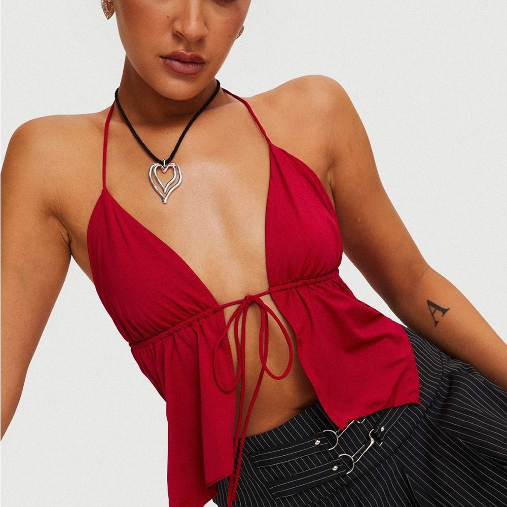 Princess Polly Red Tie Front Crop Top